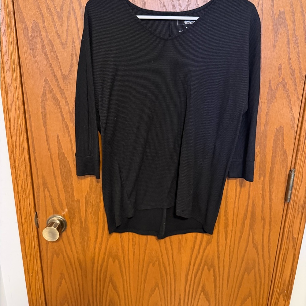 Sonoma Black 3/4 Sleeve waffle Women's Top